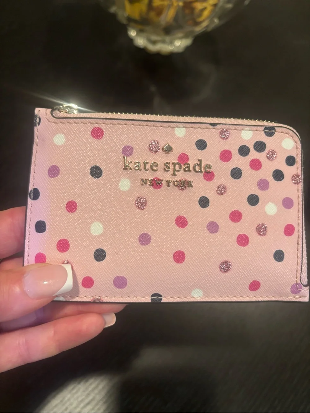 kate spade Pink Polka Dot L Zip Card Holder